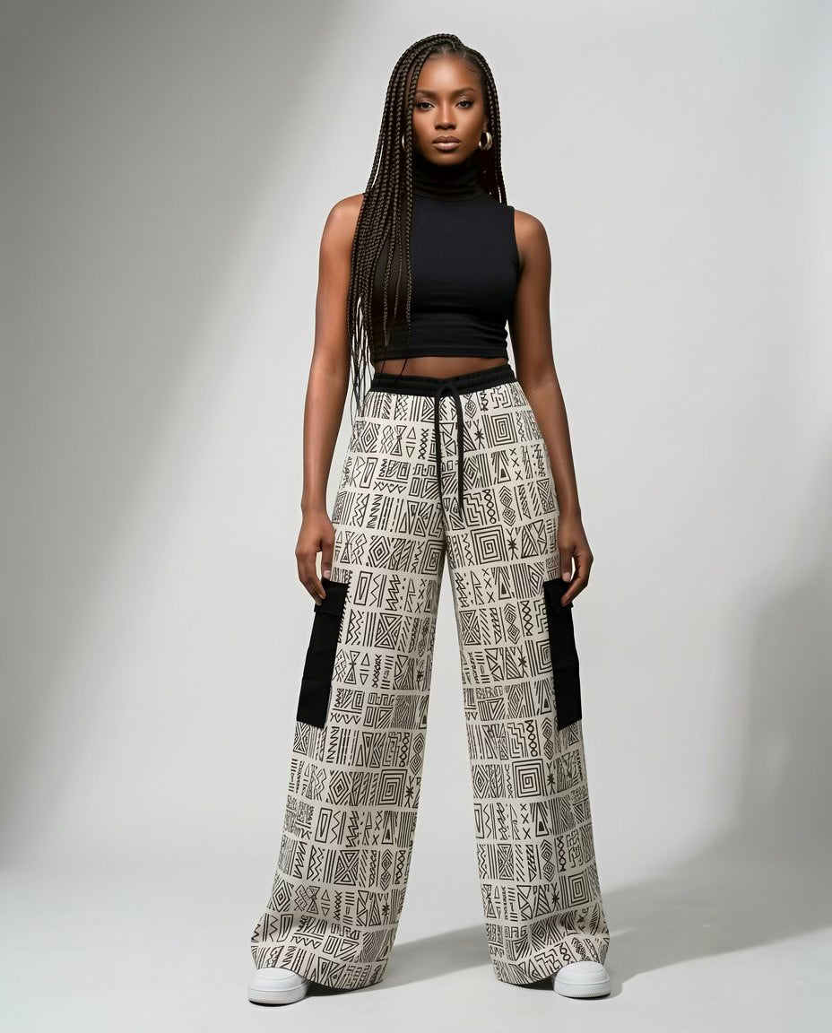 Geometric Wide-leg Cargo pant
