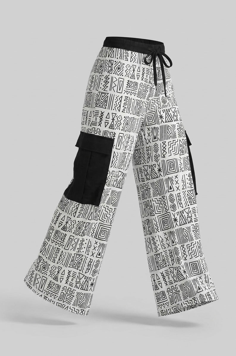 Geometric Wide-leg Cargo pant
